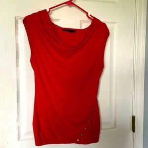 Red Draped Neck Top with Button Detail